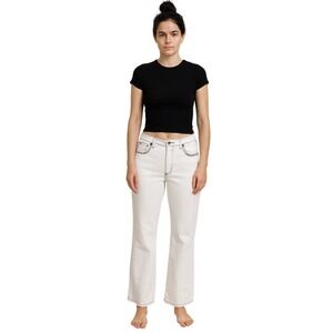 DG2 by Diane Gilman Off White Denim Pants Dark Stitching Gold Hardware Sz 14